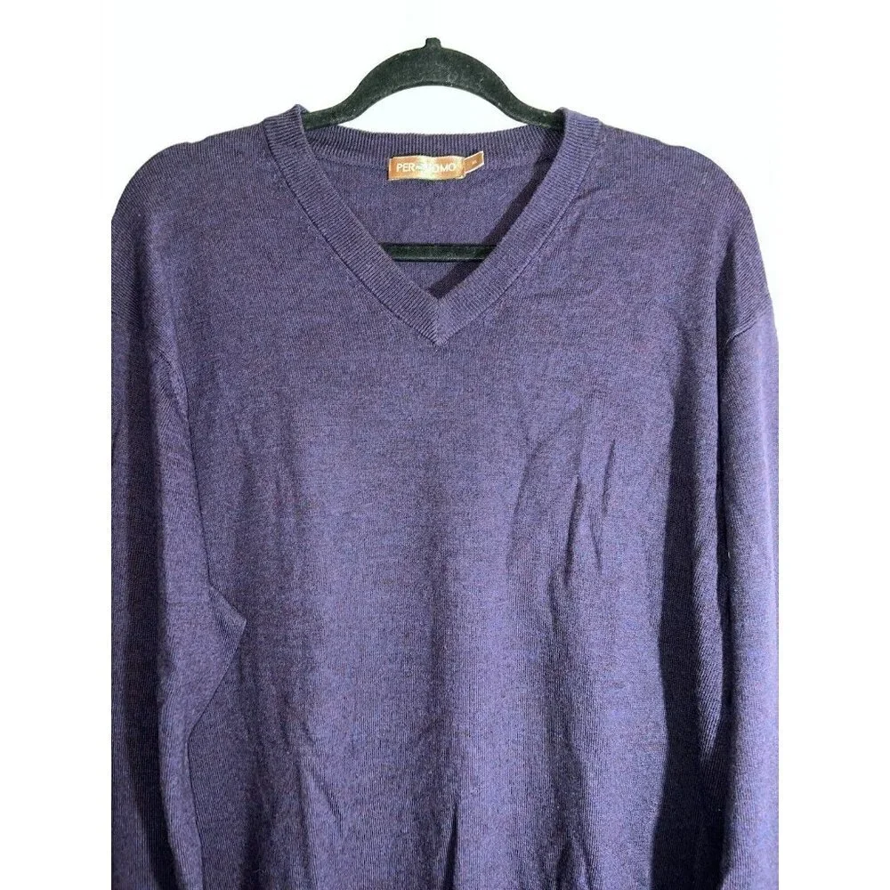 PER ME UOMO Mens Extra Fine Merino Wool V Neck Pullover Sweater Sz XL